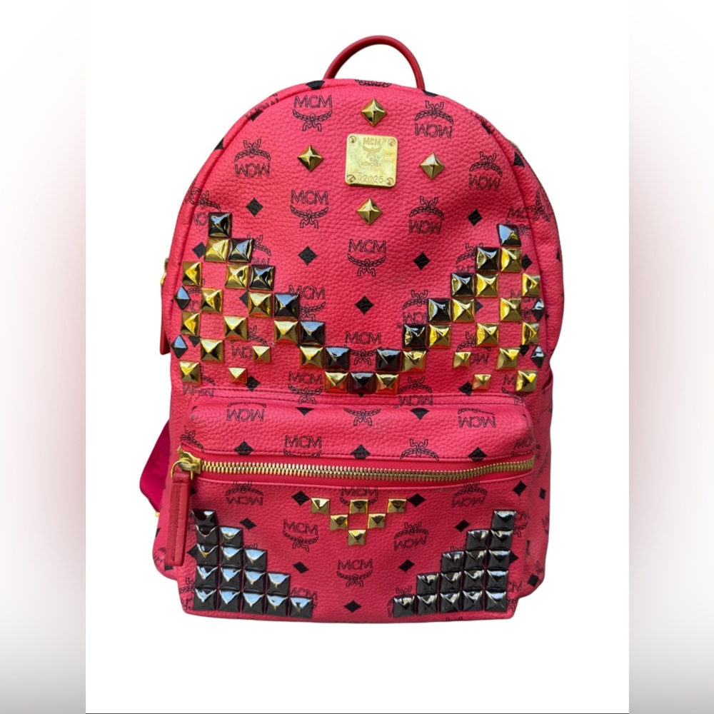 MCM Red Backpack with Gold and Black Accents
